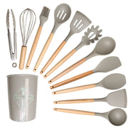 Silicone Kitchen Tool Set with Light Wood Handle (12-Piece)