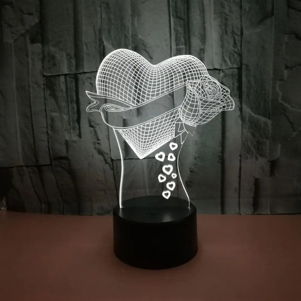 Colorful Heart Rose 3D Night Light