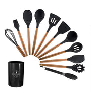 Silicone Kitchen Tool Set with Light Wood Handle (12-Piece)