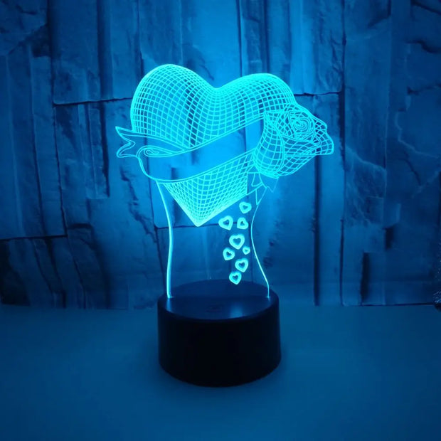 Colorful Heart Rose 3D Night Light