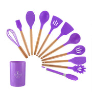 Silicone Kitchen Tool Set with Light Wood Handle (12-Piece)